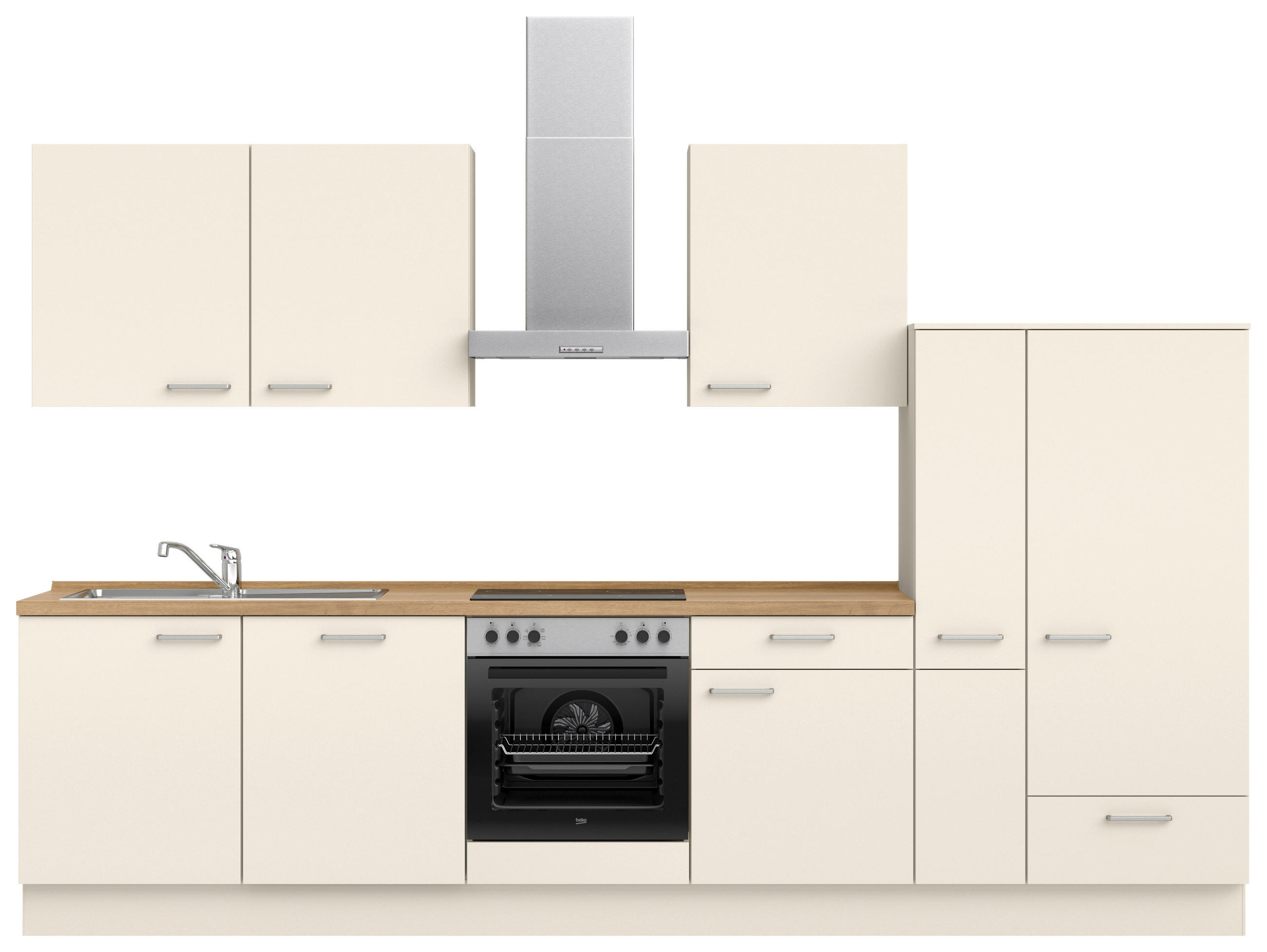 KÜCHENLEERBLOCK 330 cm   in Eichefarben, Magnolie  - Edelstahlfarben/Eichefarben, MODERN, Holzwerkstoff/Metall (330cm) - Nobilia