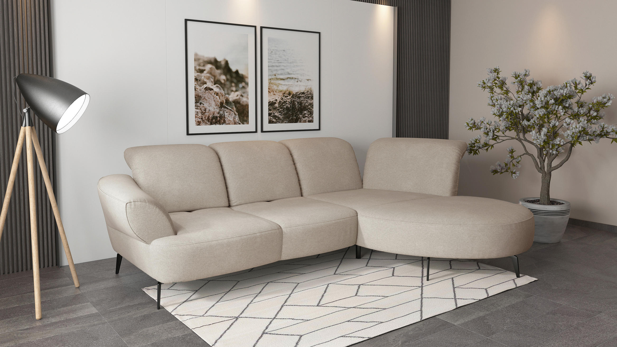 ECKSOFA DANCE E Beige Mikrofaser  - Beige/Schwarz, MODERN, Textil/Metall (313/208cm) - Sit & More