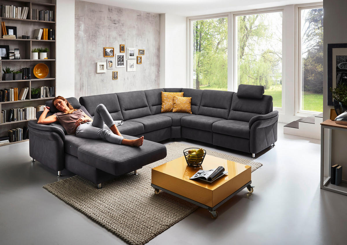 WOHNLANDSCHAFT Grau Mikrofaser  - Beige/Alufarben, Design, Textil/Metall (173/330/262cm) - Beldomo System