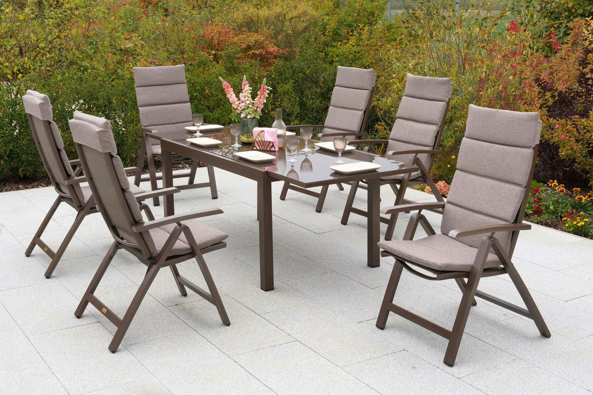 GARTENTISCHGRUPPE beschichtet Aluminium  - Taupe/Braun, KONVENTIONELL, Glas/Textil - Gardenson