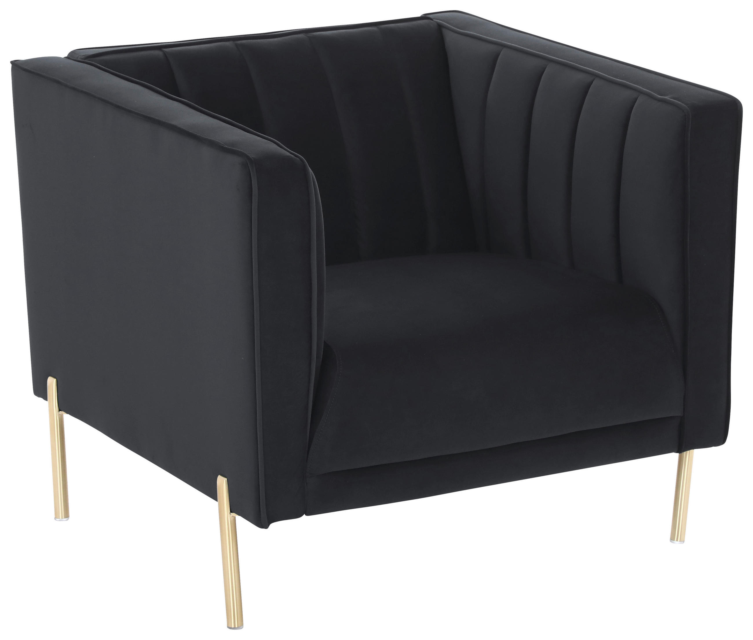 SESSEL in Samt Schwarz  - Goldfarben/Schwarz, Design, Textil/Metall (101/75/85cm) - Livetastic