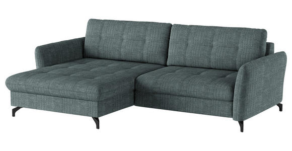 ECKSOFA in Flachgewebe, Leinenoptik Blau  - Blau/Schwarz, Design, Textil/Metall (170/242cm) - Xora