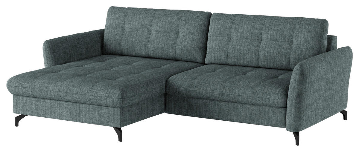 ECKSOFA in Flachgewebe, Leinenoptik Blau  - Blau/Schwarz, Design, Textil/Metall (170/242cm) - Xora