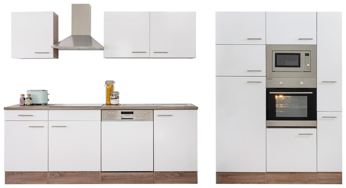 MODULKÖK UTAN VITVAROR 370 cm   i vit  - vit/stålfärgad, Basics, metall/trämaterial (370cm) - Respekta