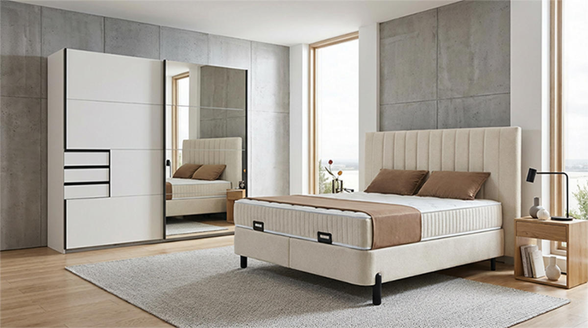 SCHIEBETÜRENSCHRANK 225/210/64 cm 2-türig Weiß  - Schwarz/Weiß, MODERN, Holzwerkstoff/Metall (225/210/64cm) - P & B