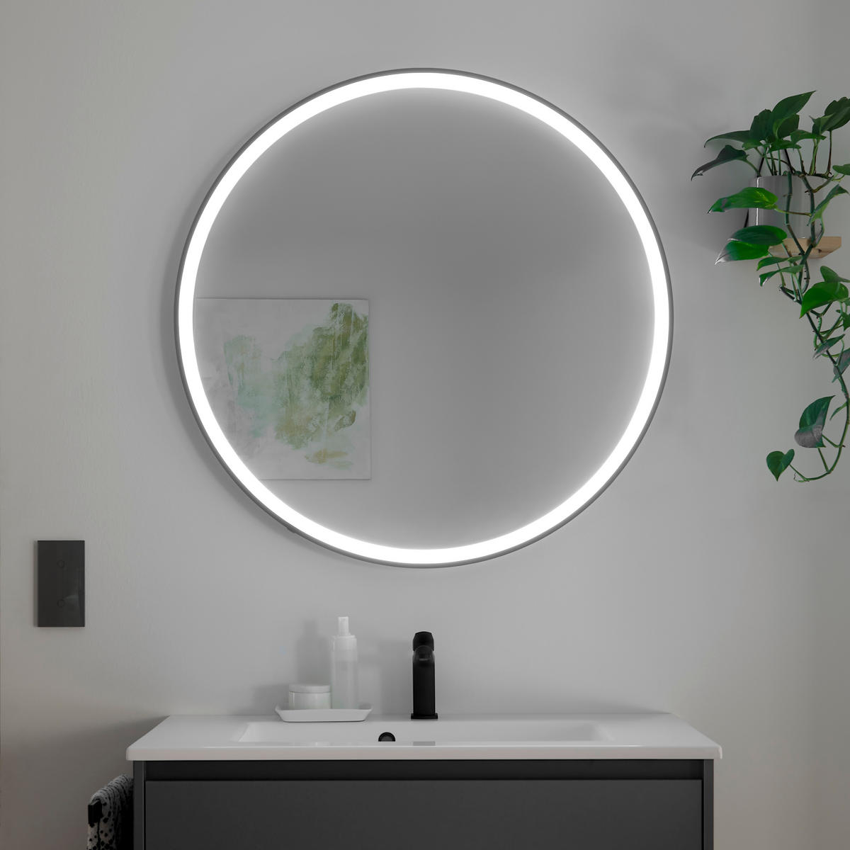 BADEZIMMER 3-teilig  in 92 cm  - Weiß/Grau, Design, Holzwerkstoff/Stein (92cm) - Musterring