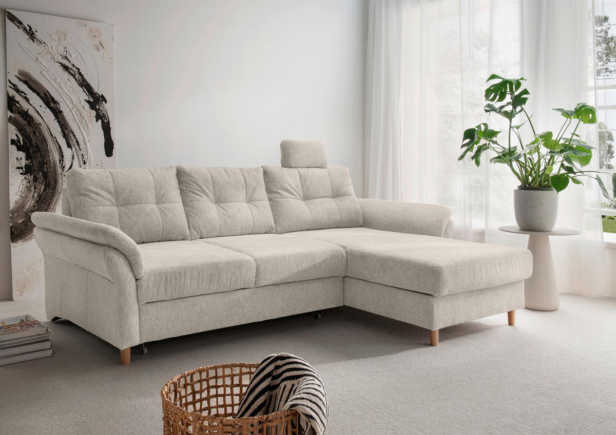 ECKSOFA in Chenille Beige  - Beige/Naturfarben, Modern, Holz/Textil (250/176cm) - Livetastic