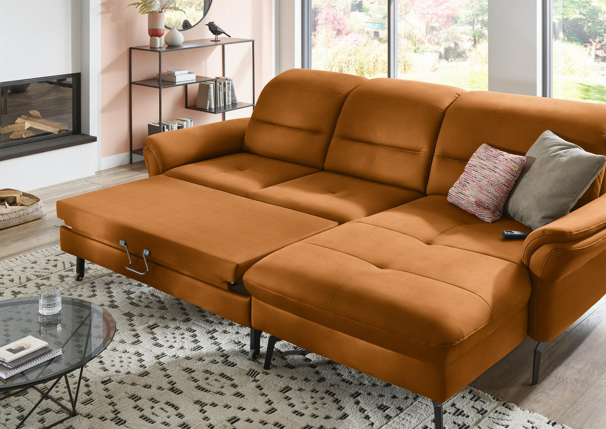 ECKSOFA in Flachgewebe Currygelb  260/181 cm  - Currygelb/Schwarz, KONVENTIONELL, Textil/Metall (260/181cm) - Beldomo Speed
