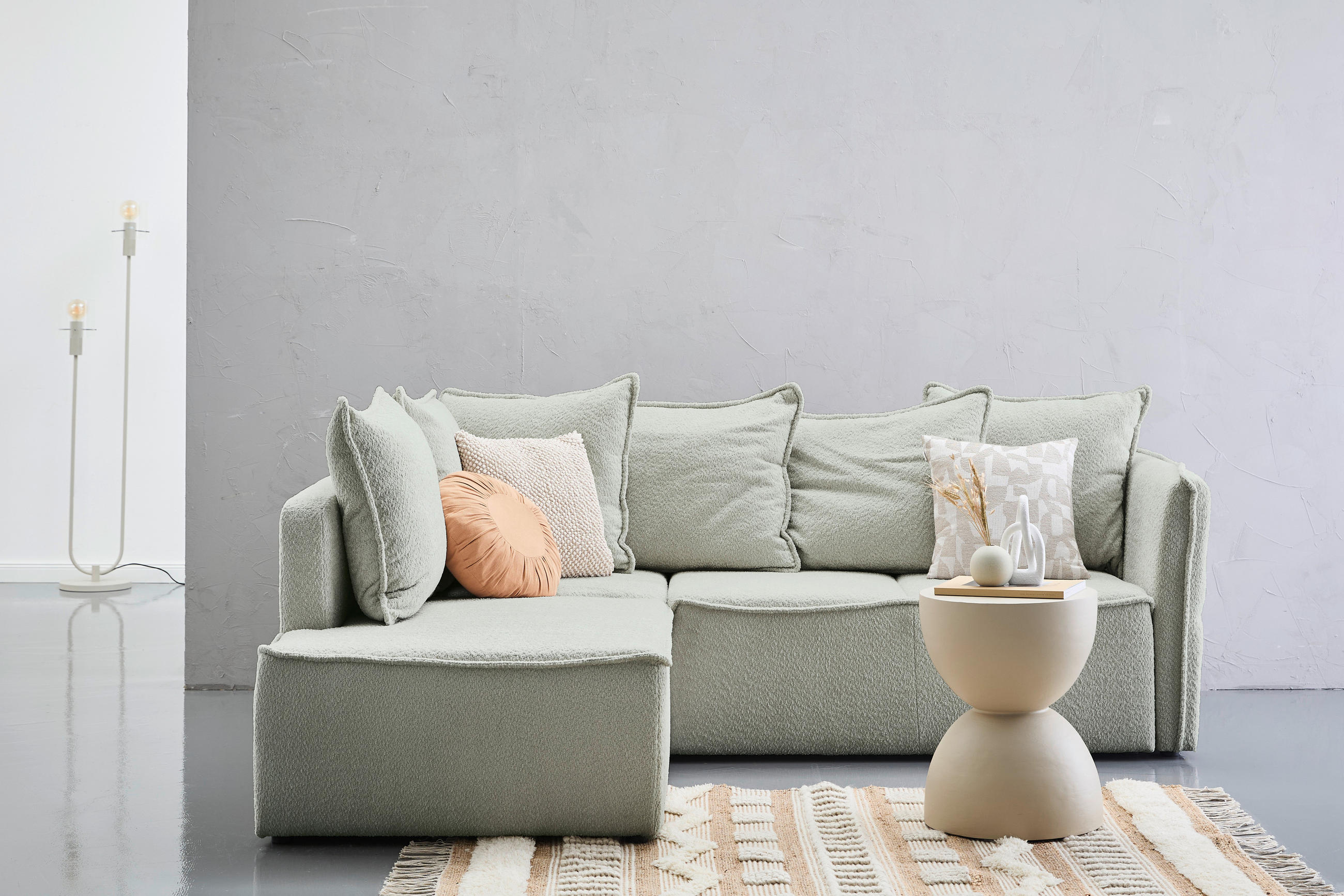 ECKSOFA in Chenille Naturfarben  - Schwarz/Naturfarben, Konventionell, Kunststoff/Textil (193/233cm) - Carryhome
