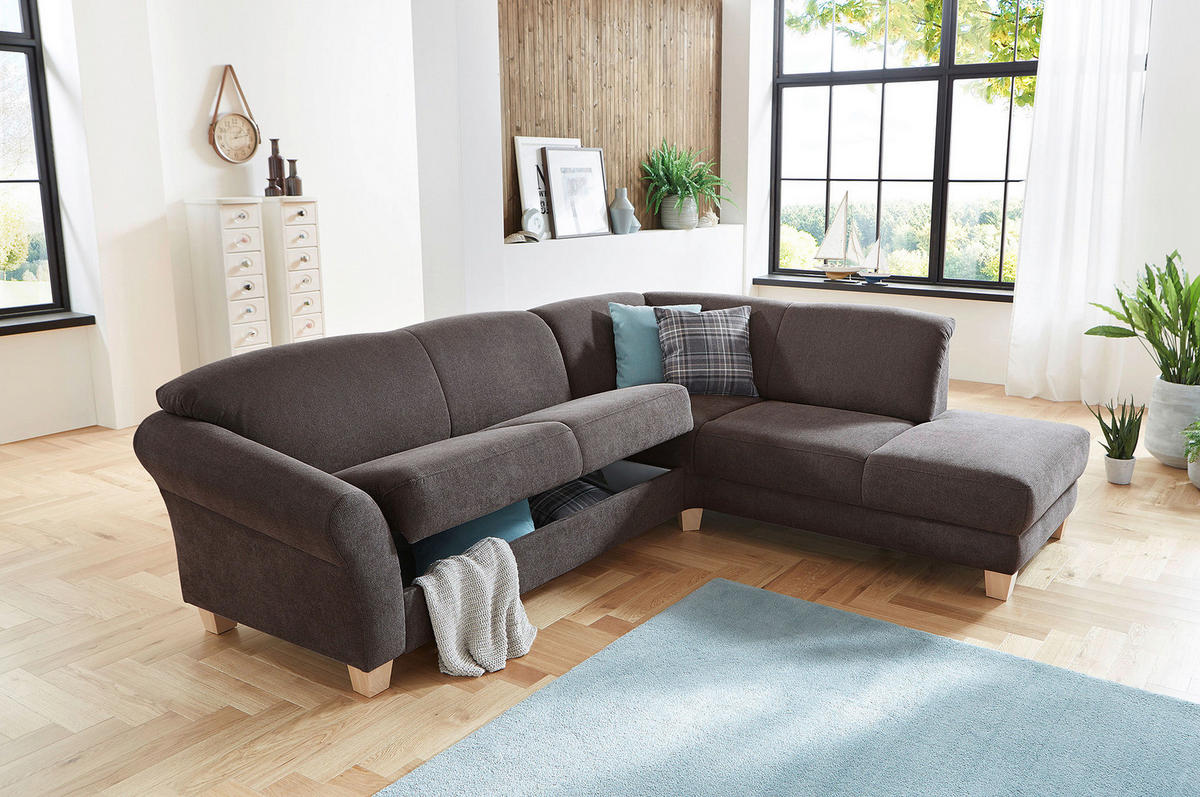 ECKSOFA Dunkelbraun Flachgewebe  - Dunkelbraun/Naturfarben, KONVENTIONELL, Holz/Textil (257/212cm) - Sit & More