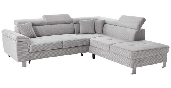 ECKSOFA inkl. Funktionen Hellgrau Cord - Silberfarben/Hellgrau, Design, Textil/Metall (257/226cm) - Xora