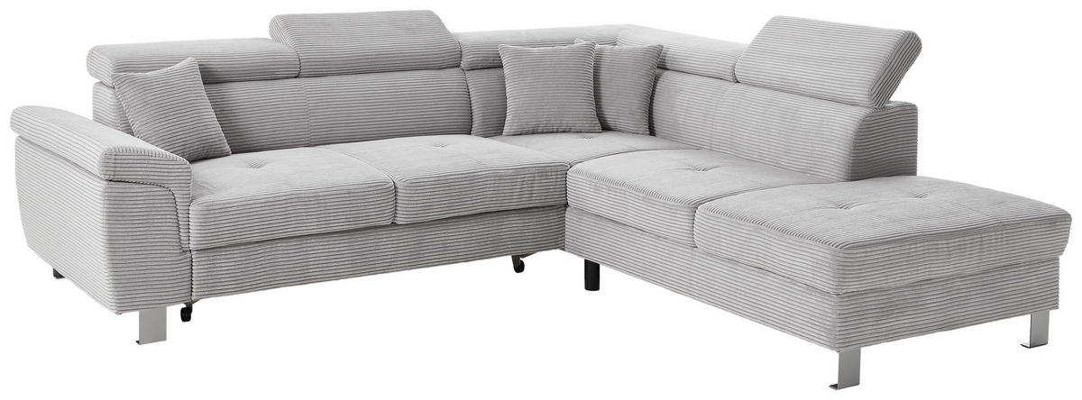 ECKSOFA in Cord Hellgrau  - Silberfarben/Hellgrau, Design, Textil/Metall (257/226cm) - Xora