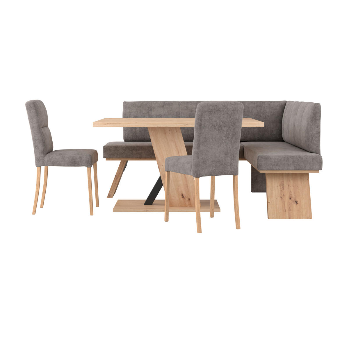 ECKBANK 185/150 cm Webstoff Grau   - Eichefarben/Grau, KONVENTIONELL, Textil (185/150cm) - Livetastic