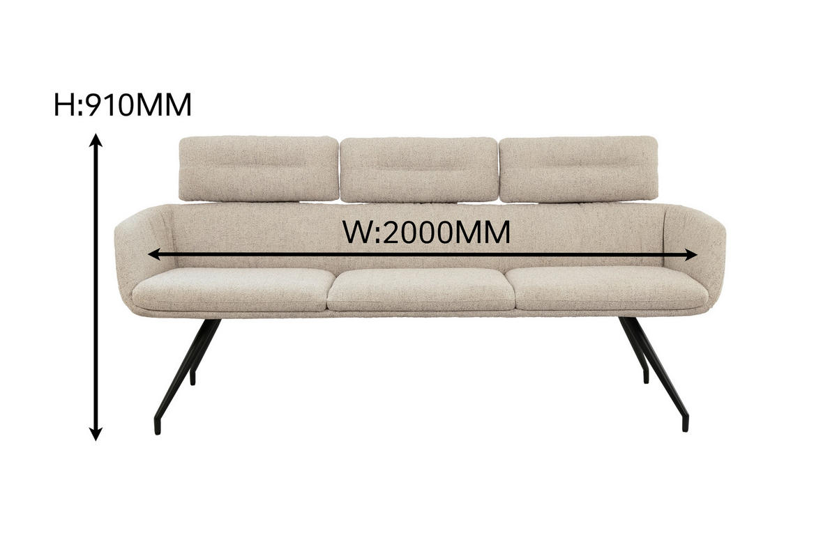 SITZBANK 200/91/70 cm Webstoff Beige, Schwarz  - Beige/Schwarz, Design, Textil/Metall (200/91/70cm) - Dieter Knoll