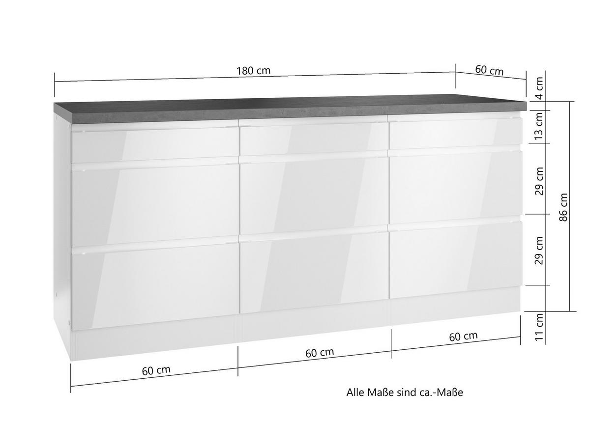 KÜCHENUNTERSCHRANK 180/86/60 cm  in Weiß, Eiche Wotan, Weiß Hochglanz  - Weiß Hochglanz/Eiche Wotan, LIFESTYLE, Holzwerkstoff (180/86/60cm) - Held