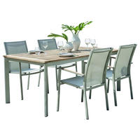 GARTENTISCHGRUPPE Flachgewebe Teakholzmassiv Aluminium  - Greige/Teakfarben, Basics, Holz/Textil - Stern
