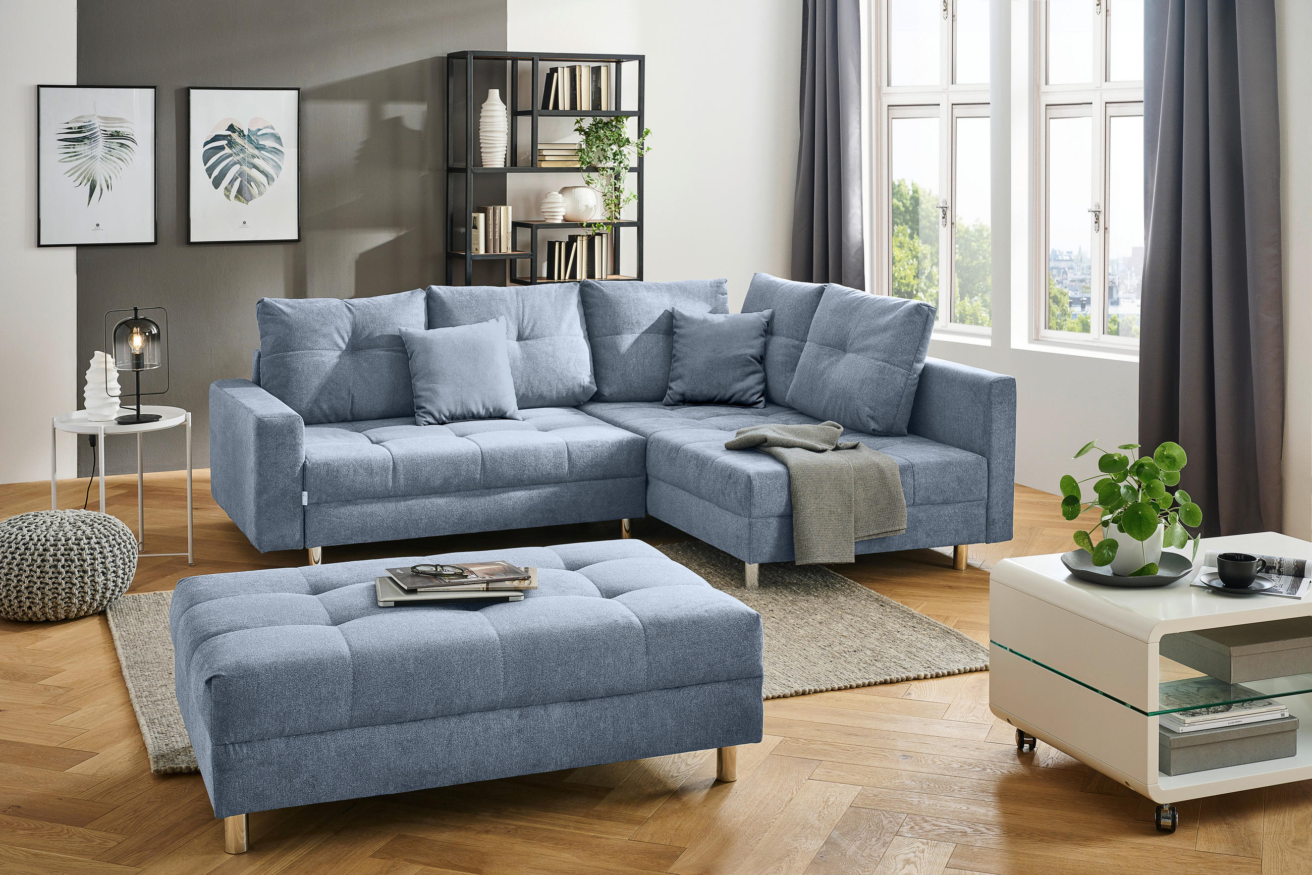 HÖRNSOFFA i flatväv blå  - kromfärg/blå, Design, textil/plast (190/245cm) - MID.YOU