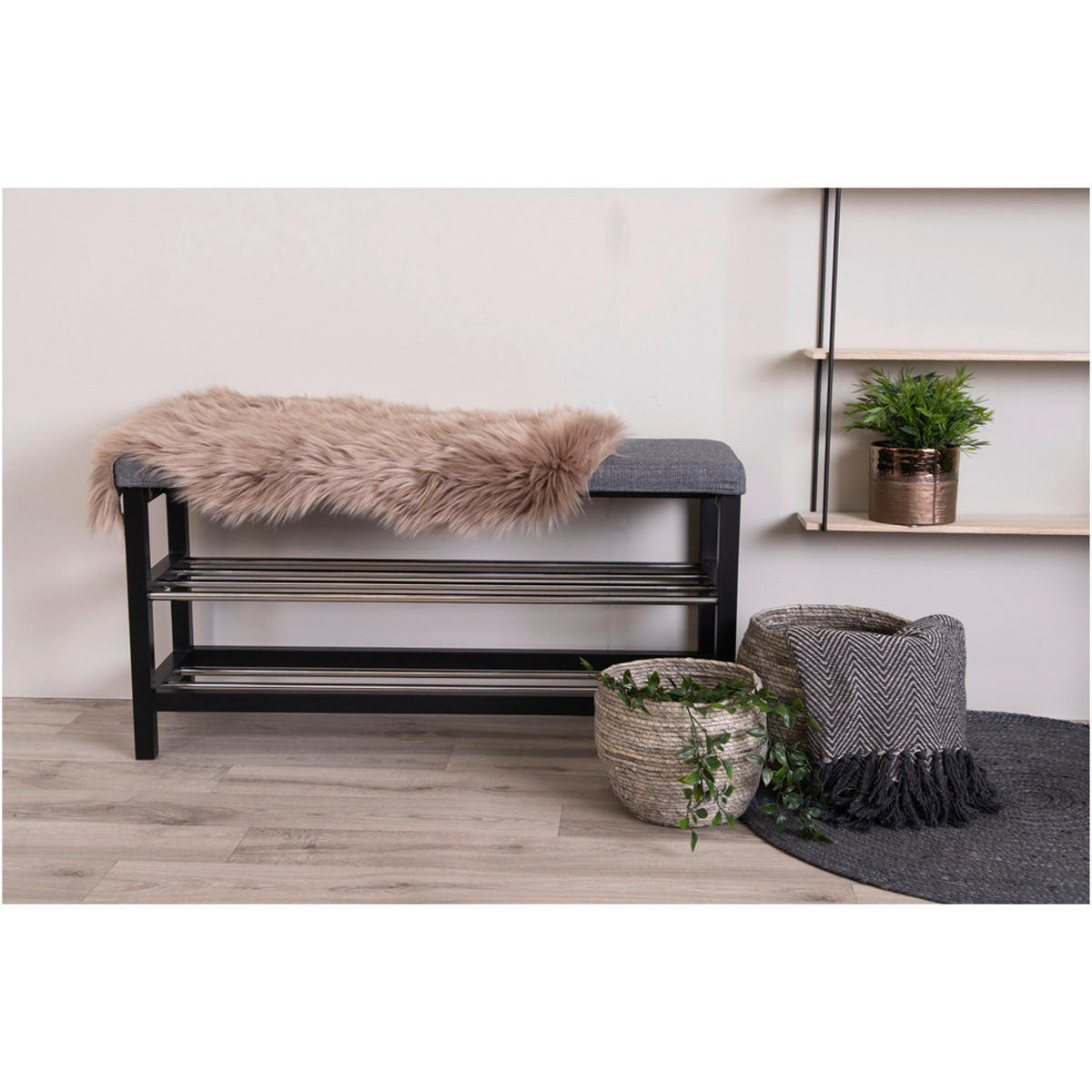 SCHUHBANK Padova  in 100/50/34 cm  - Schwarz/Grau, Design, Holz/Textil (100/50/34cm) - MID.YOU