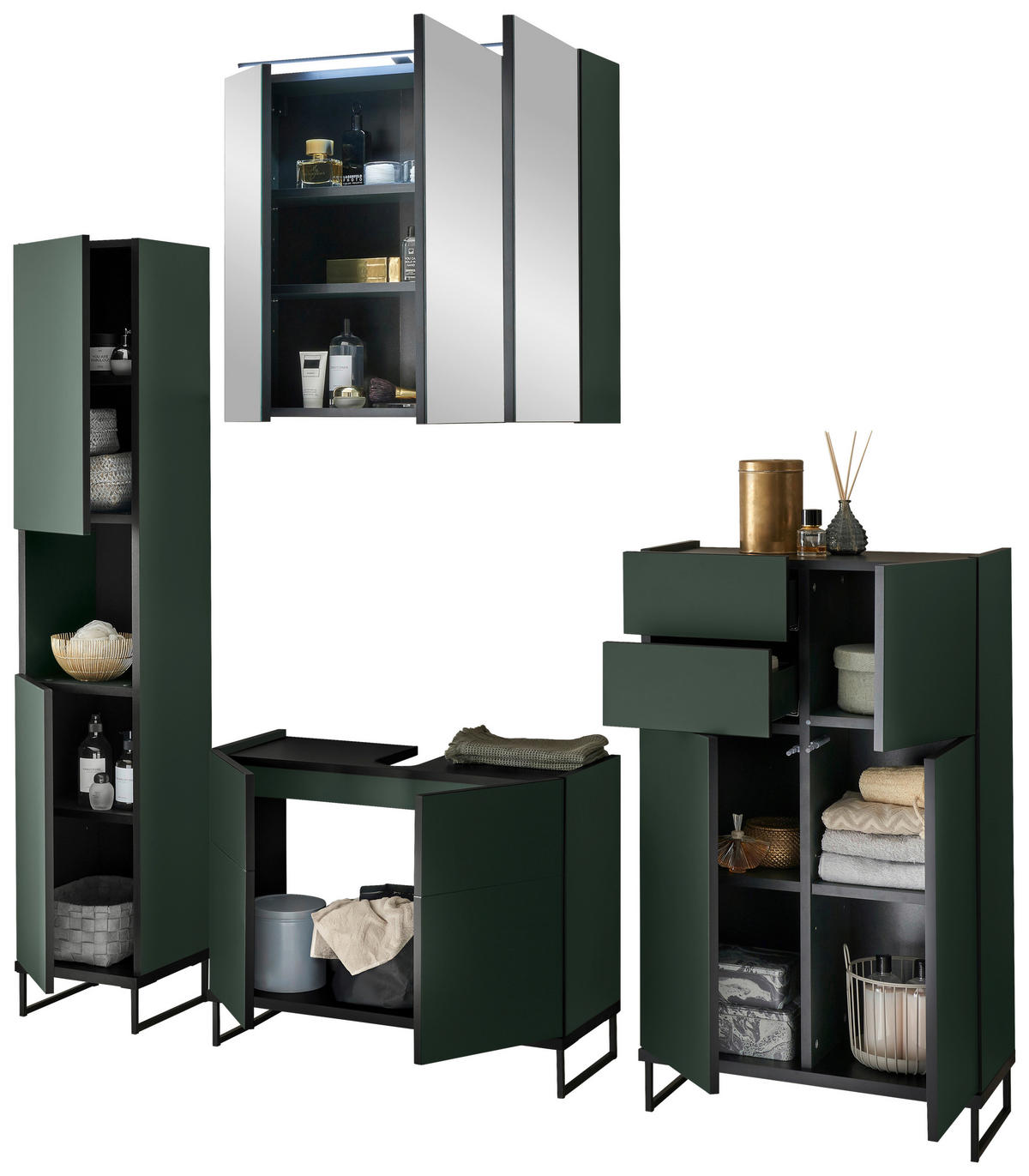 WASCHBECKENUNTERSCHRANK 80/59,4/31 cm  - Schwarz/Grün, Basics, Holzwerkstoff/Metall (80/59,4/31cm) - MID.YOU