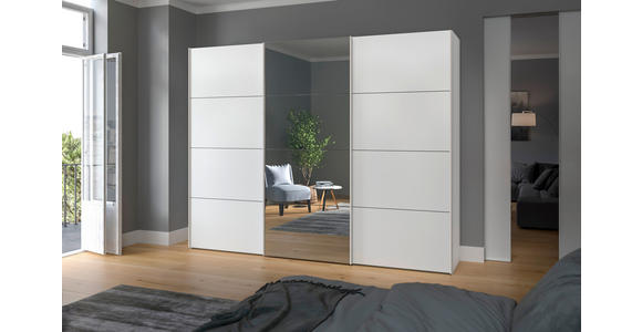 SCHWEBETÜRENSCHRANK  in Weiß  - Edelstahlfarben/Weiß, Design, Glas/Holzwerkstoff (303/236/65cm) - Carryhome