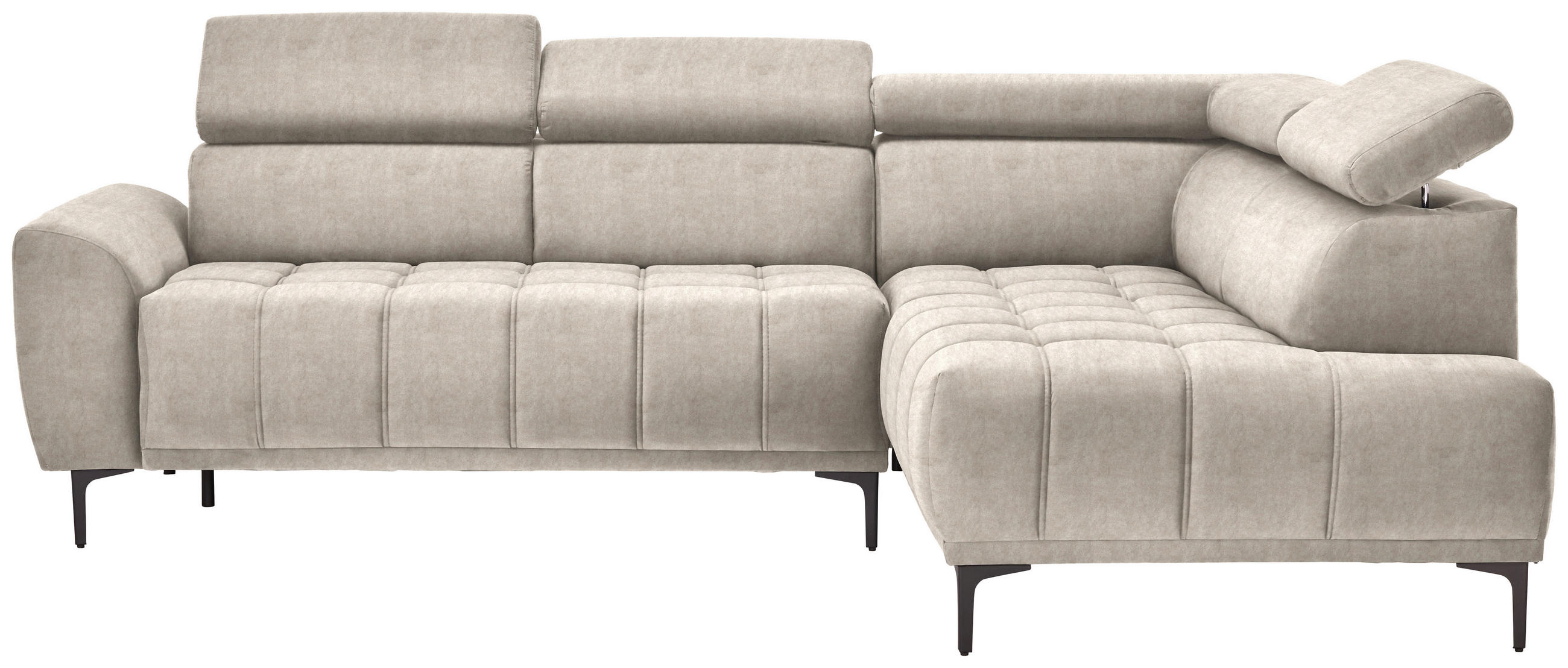 ECKSOFA in Velours Beige  261/191 cm  - Beige/Schwarz, Design, Textil/Metall (261/191cm) - Stylife
