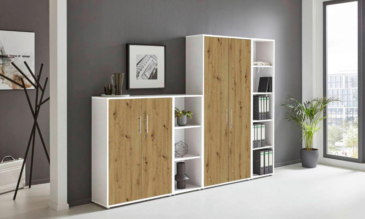 AKTENSCHRANK Weiß, Eiche Artisan  - Eiche Artisan/Weiß, MODERN, Holzwerkstoff (128,5/185,6/33cm) - MID.YOU