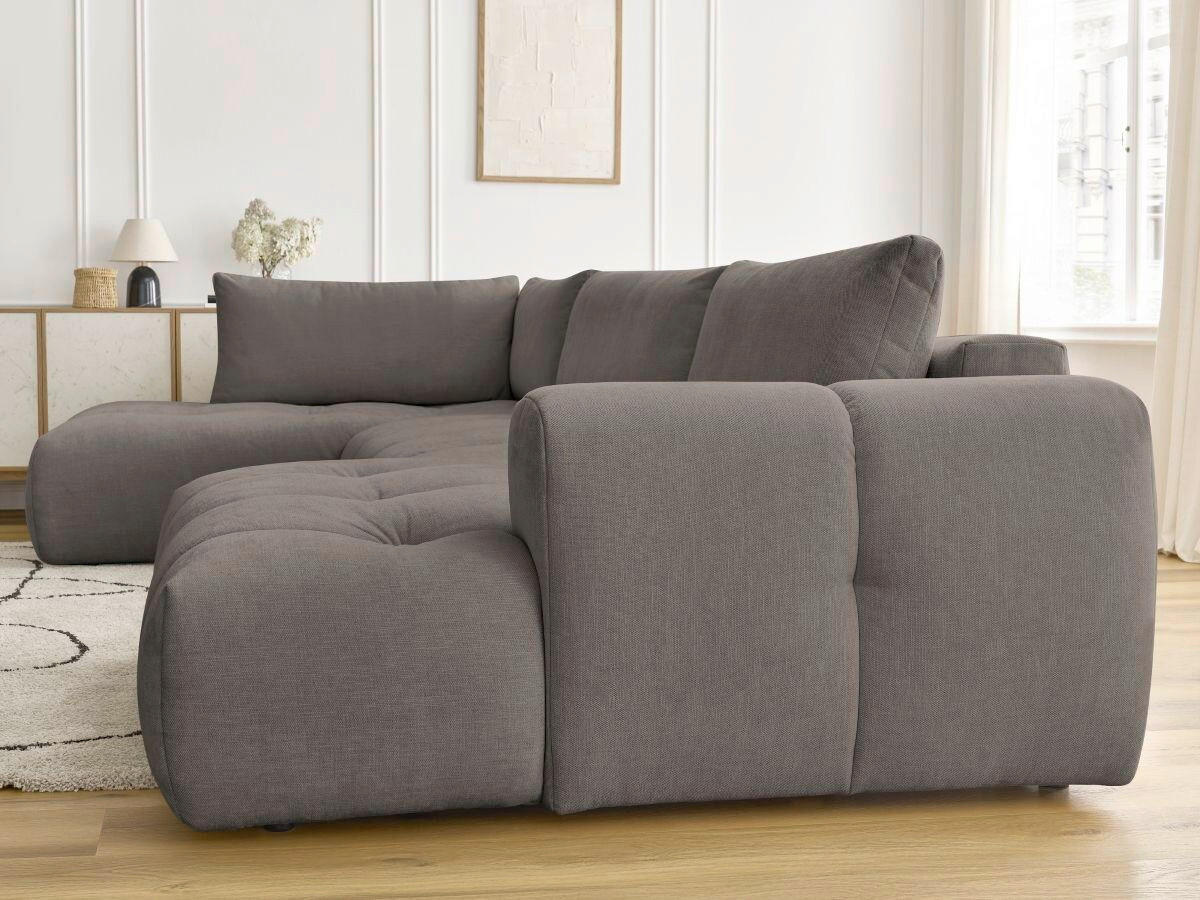WOHNLANDSCHAFT  FUJI  Taupe Leinenoptik  - Taupe/Schwarz, MODERN, Kunststoff/Textil (204/377/160cm)