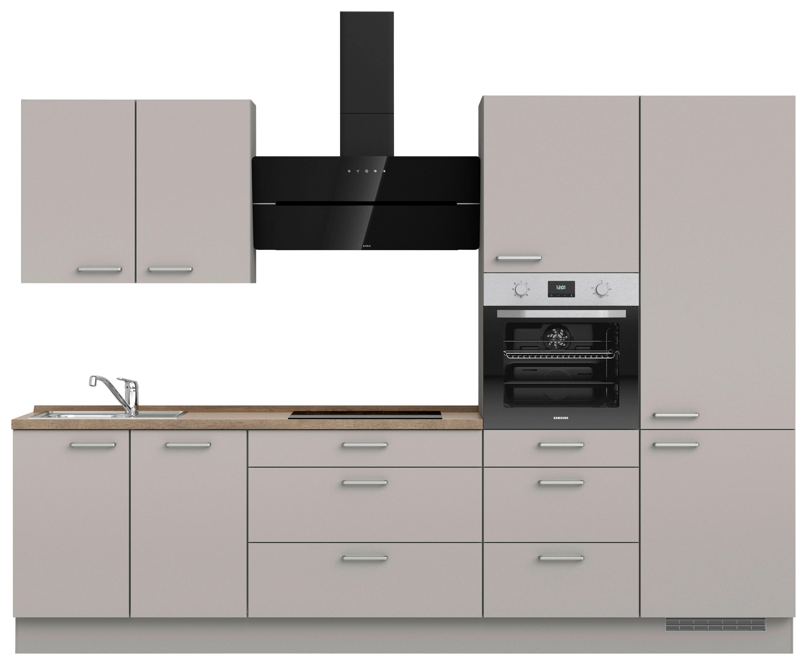 KÜCHENBLOCK 300 cm   in Grau, Eiche dunkel  - Eiche dunkel/Edelstahlfarben, MODERN, Holzwerkstoff/Metall (300cm) - Nobilia