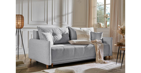 SCHLAFSOFA mit Rücken echt Webstoff Grau - Eichefarben/Grau, Design, Holz/Textil (227/98/113cm) - Carryhome