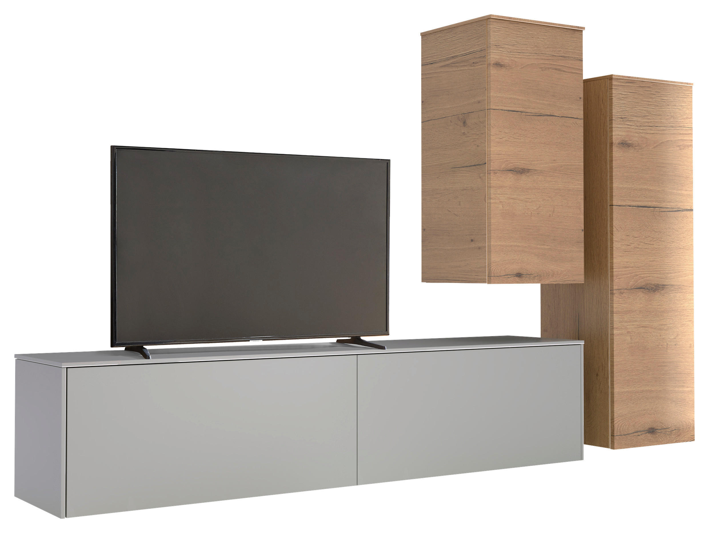 WOHNWAND 3-teilig  in Eichefarben, Hellgrau, Hellbraun  234/174/37 cm  - Hellbraun/Eichefarben, Design, Holzwerkstoff (234/174/37cm) - Celina Home