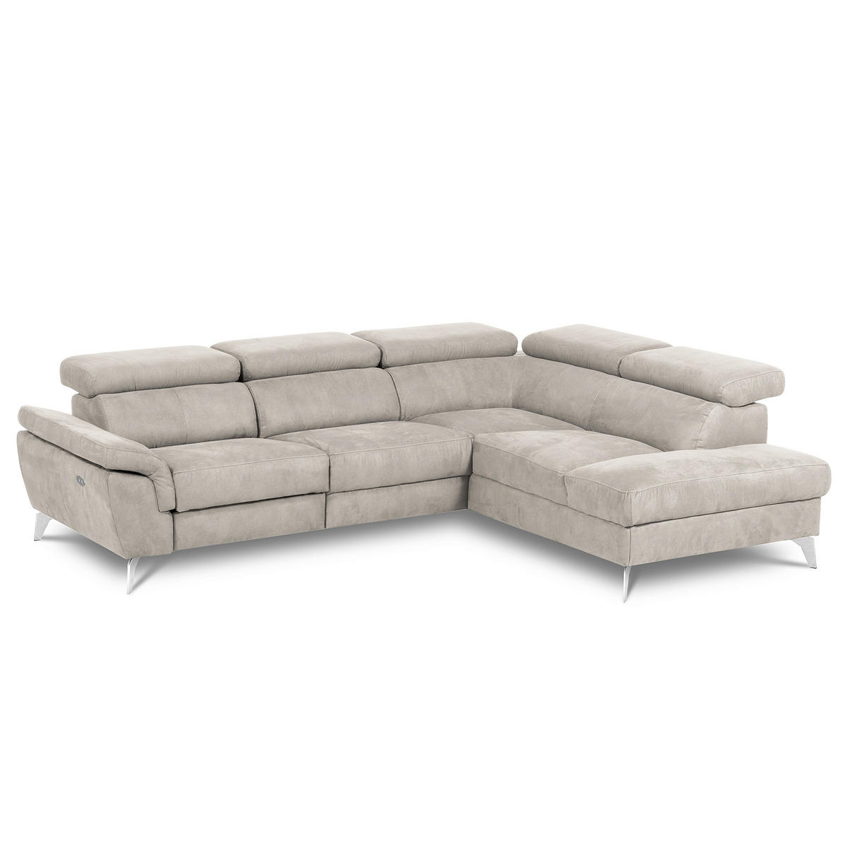 ECKSOFA SONO in Lederlook Hellgrau Armteilverstellung, Kopfteilverstellung  265/210 cm  - Chromfarben/Hellgrau, Design, Textil/Metall (265/210cm) - Livetastic