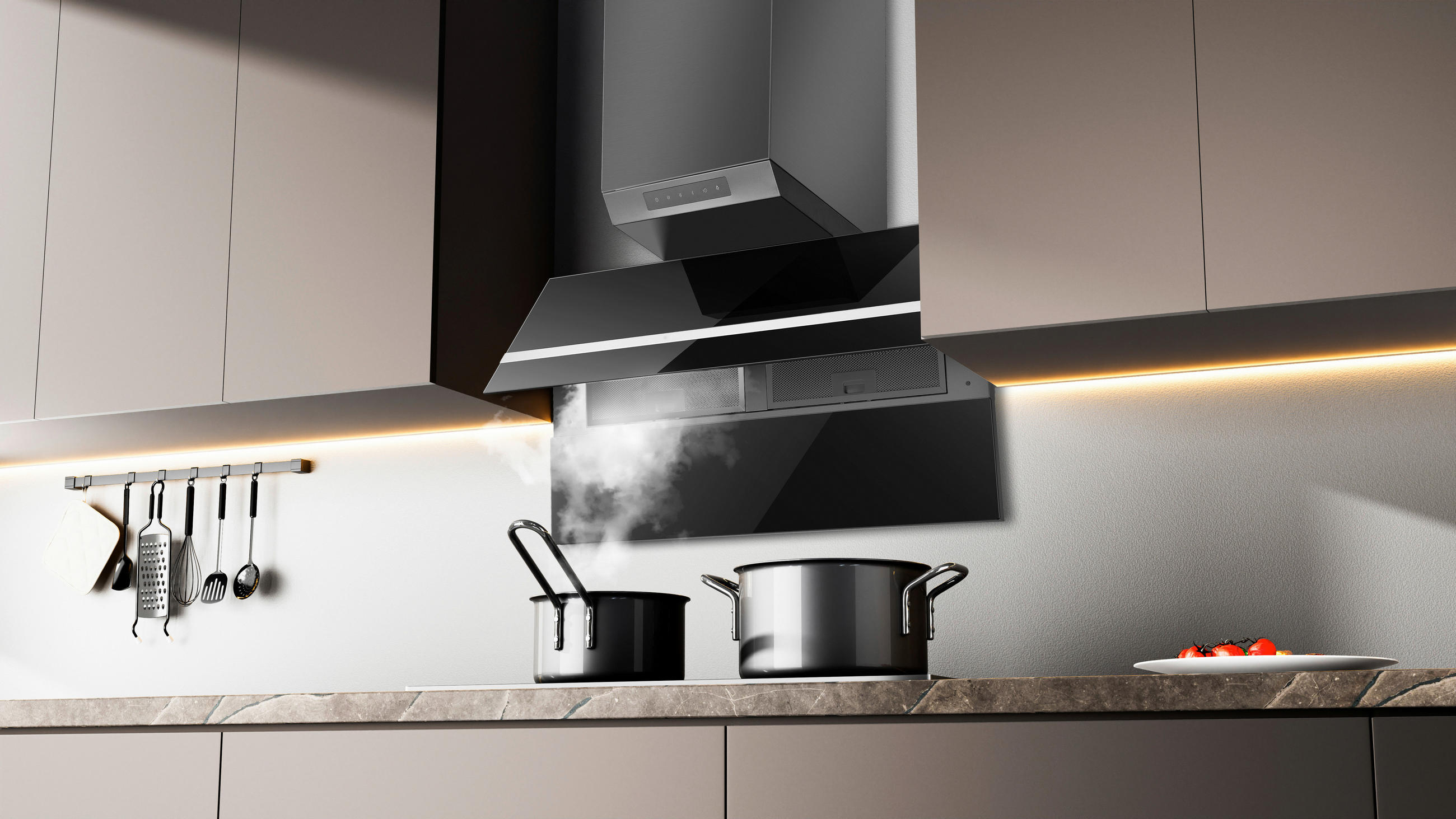 Thumbnail - PKM Dunstabzugshaube, Schwarz, Metall, Glas, A+, elektronische Steuerung, Arbeitsplatzbeleuchtung, Küchen, Küchenelektro...