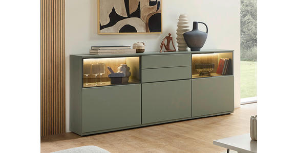 SIDEBOARD Eichefarben, Schilfgrün  180/85/40 cm  - Schilfgrün/Eichefarben, KONVENTIONELL, Glas/Holzwerkstoff (180/85/40cm) - Venda