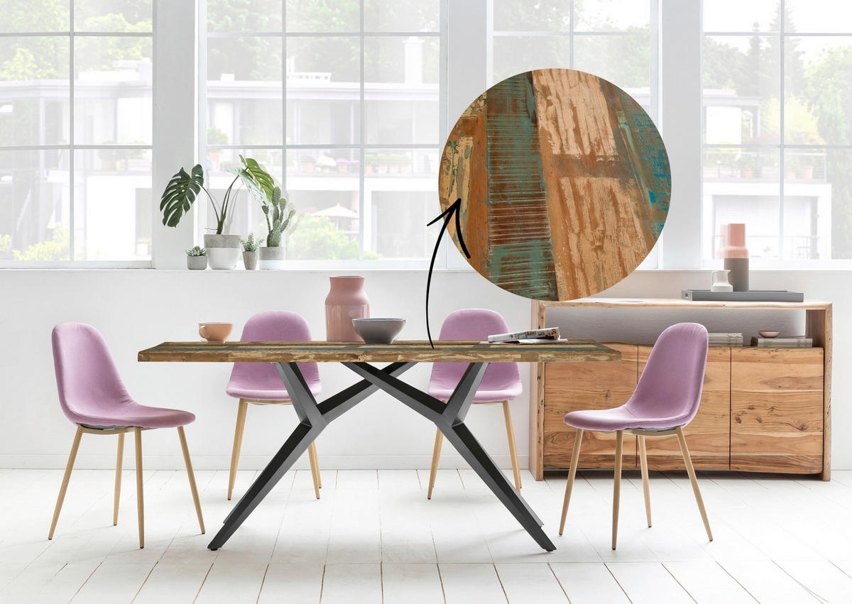 ESSTISCH 160/85/73 cm Echtholz  Holz, Metall rechteckig Multicolor, Schwarz  - Multicolor/Schwarz, MODERN, Holz/Metall (160/85/73cm) - MID.YOU