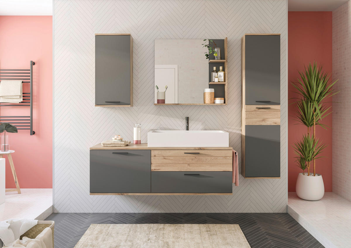 UMIVAL. ENOTA Z UMIVALNIKOM  - siva/črna, Moderno, kamen/umetna masa (140cm) - MID.YOU