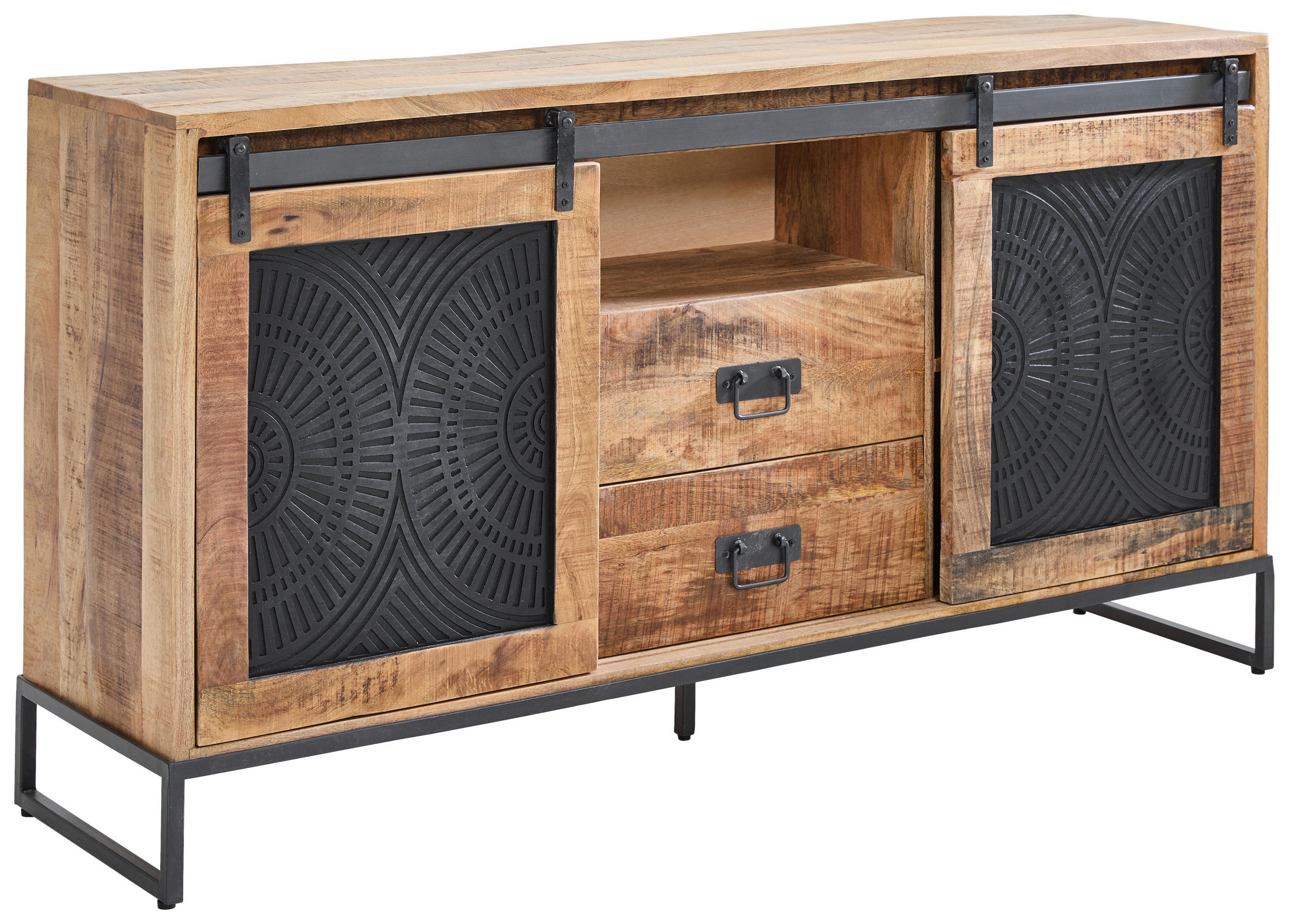 SIDEBOARD  160/85/40 cm 2 Schublade(n)  - Schwarz/Naturfarben, LIFESTYLE, Holz/Metall (160/85/40cm) - Landscape