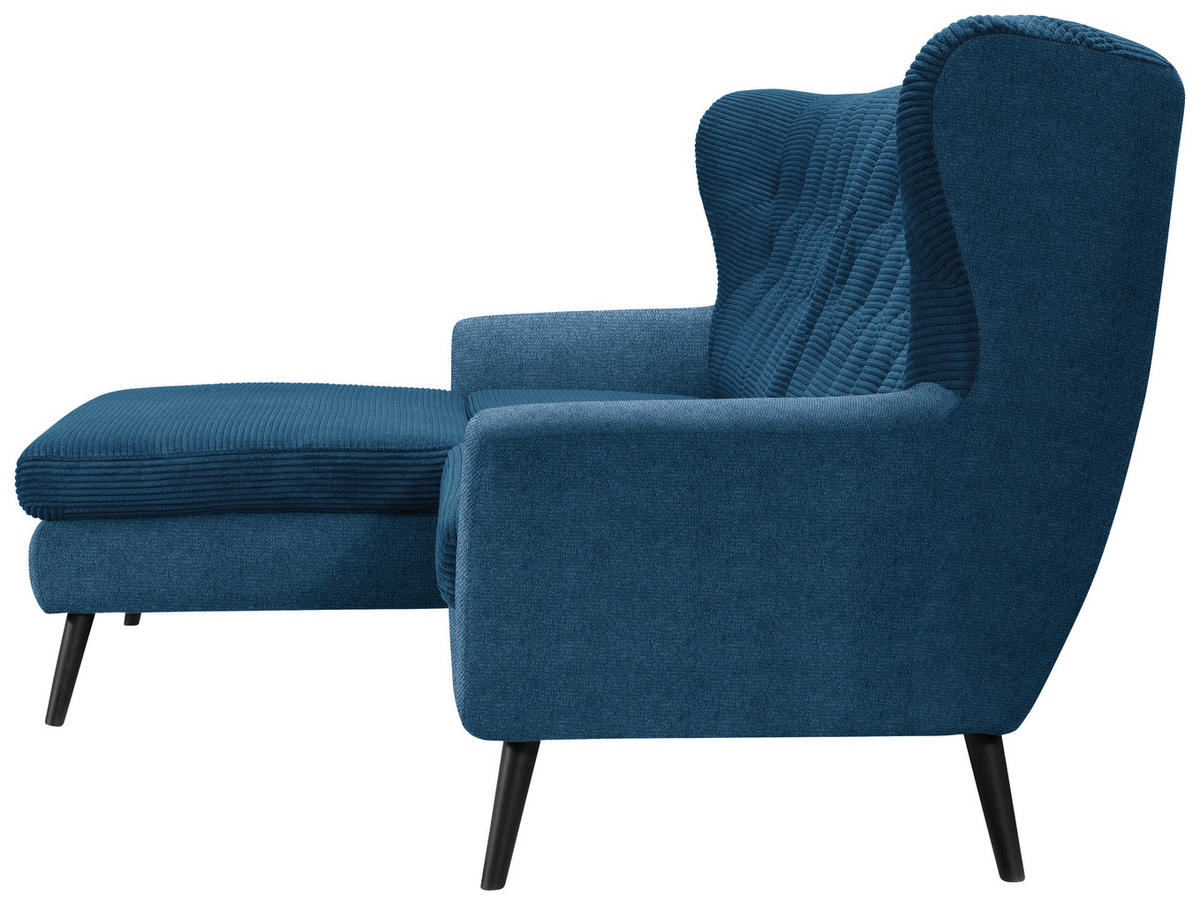 ECKSOFA in Cord Blau  - Blau/Schwarz, Design, Holz/Textil (165/237cm) - Stylife