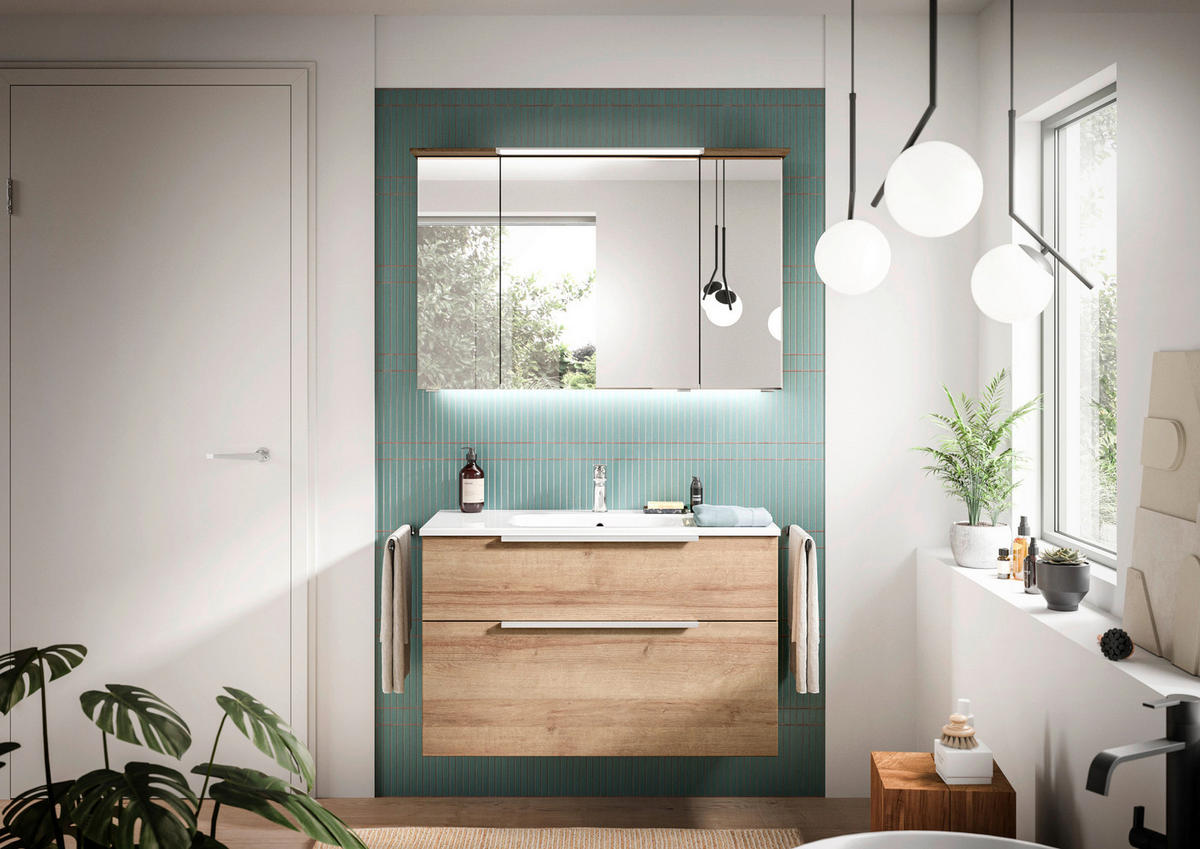 SPIEGELSCHRANK 110/71/17 cm  - Chromfarben/Eichefarben, Design, Glas/Holzwerkstoff (110/71/17cm) - Sadena