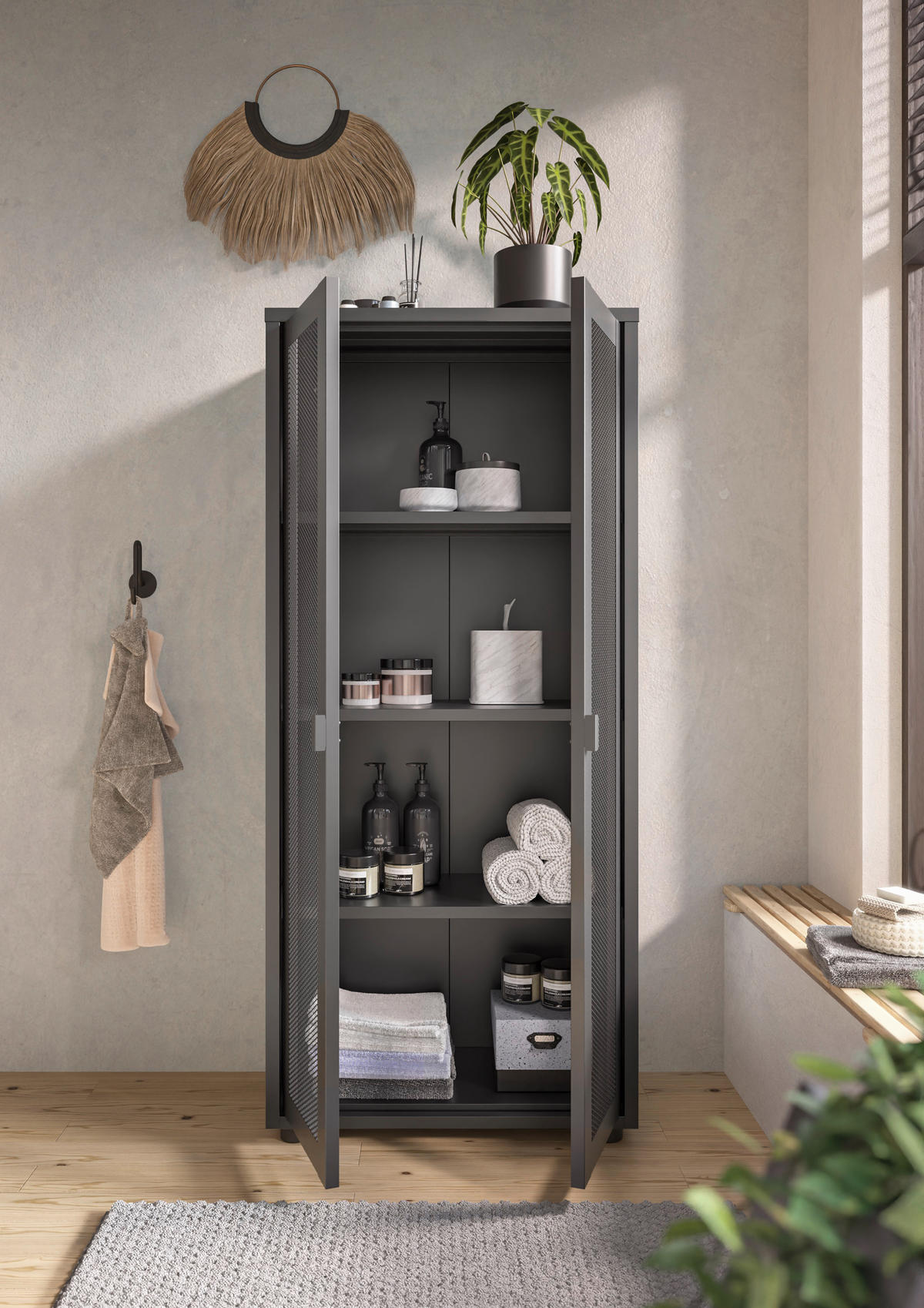 MIDISCHRANK 60/135/30 cm  - Schwarz, Design, Kunststoff/Metall (60/135/30cm) - home24