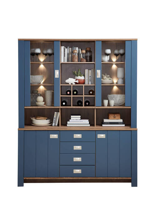 MID.YOU KREDENC, modrá, hnědá, barvy dubu, 163/201/45 cm