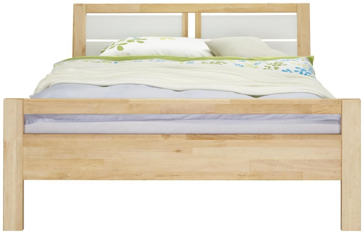 BETT 120/200 cm  in Weiss, Erlefarben   - Weiss/Erlefarben, Natur, Glas/Holz (120/200cm) - Linea Natura