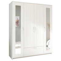 KLEIDERSCHRANK 156/191/50 cm 4-türig Weiß  - Alufarben/Weiß, KONVENTIONELL, Glas/Holzwerkstoff (156/191/50cm) - Boxxx