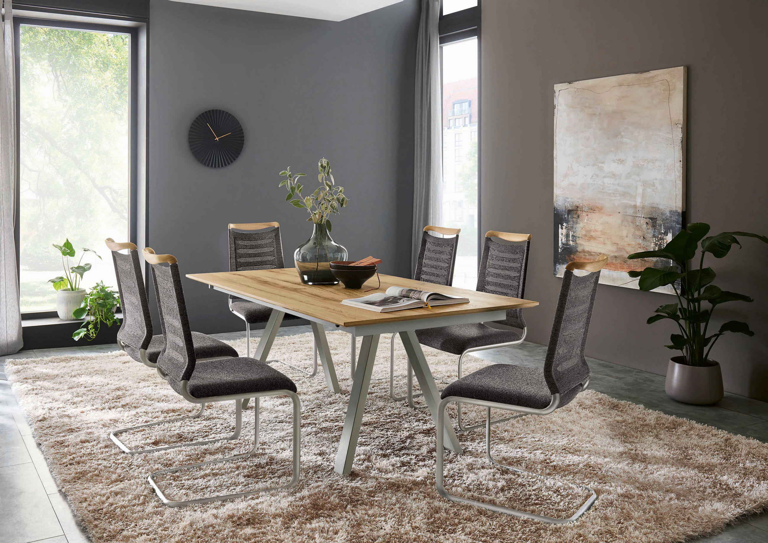 SCHWINGSTUHL  in Stahl Textilgeflecht, Webstoff  - Edelstahlfarben/Grau, Design, Holz/Textil (49/101/61cm) - Venjakob