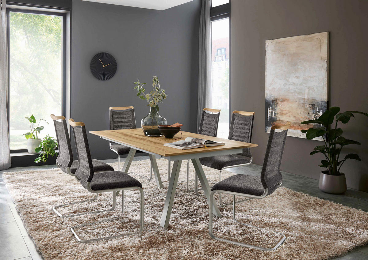 SCHWINGSTUHL  in Stahl Textilgeflecht, Webstoff  - Edelstahlfarben/Grau, Design, Holz/Textil (49/101/61cm) - Venjakob