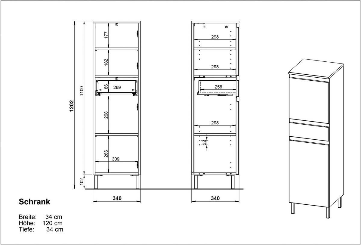 MIDISCHRANK 34/120/34 cm  - Chromfarben/Eichefarben, MODERN, Holzwerkstoff/Metall (34/120/34cm) - Germania