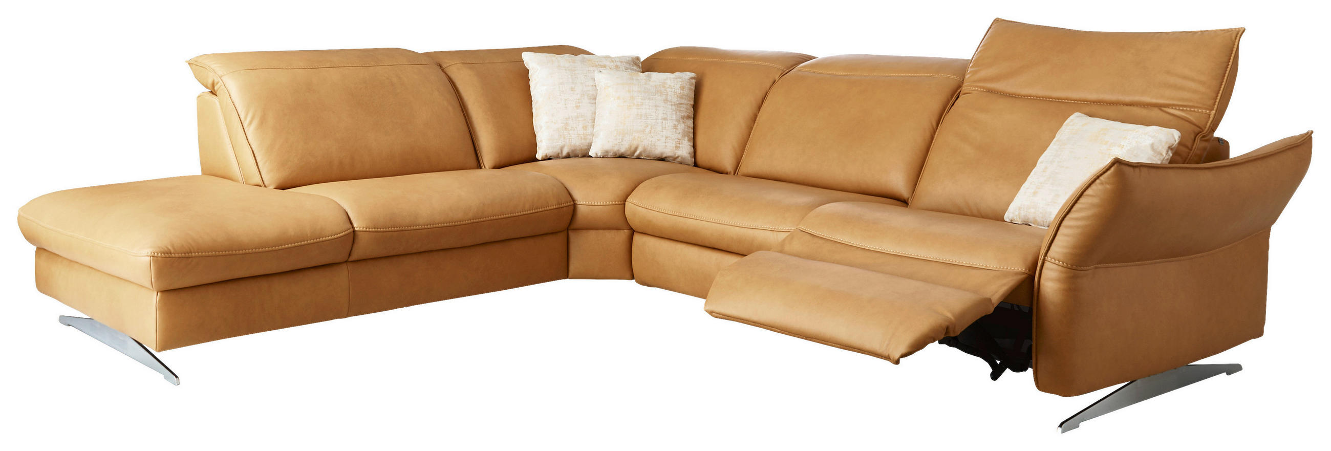 Thumbnail - Hukla Ecksofa Valdera, Orange, Leder, Echtleder, Semi-Anilinleder, 4-Sitzer, Ottomane links, Eckteil, L-Form, 292x258 cm...