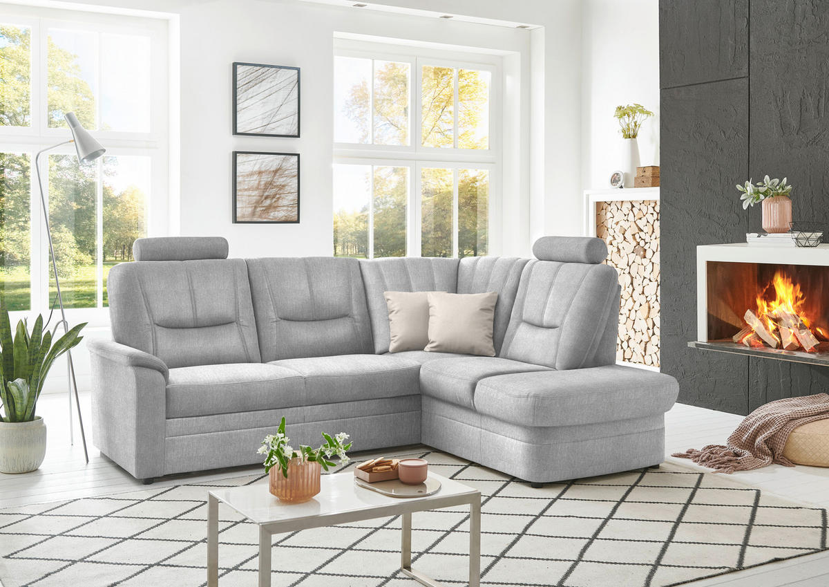 ECKSOFA  in Chenille Silberfarben  235/185 cm  - Silberfarben/Schwarz, KONVENTIONELL, Kunststoff/Textil (235/185cm) - Beldomo Comfort