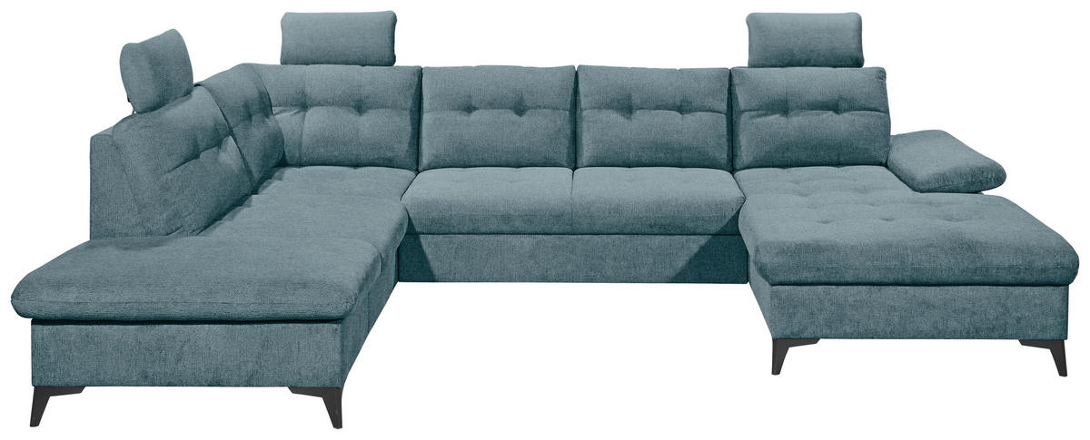 WOHNLANDSCHAFT in Webstoff Blau  - Blau/Schwarz, Konventionell, Kunststoff/Textil (218/324/170cm) - MID.YOU
