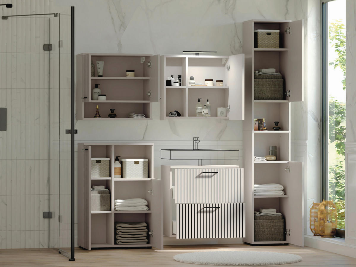 BADEZIMMER 5-teilig  in 185 cm  - Kaschmir/Schwarz, Trend, Glas/Holzwerkstoff (185cm) - Respekta