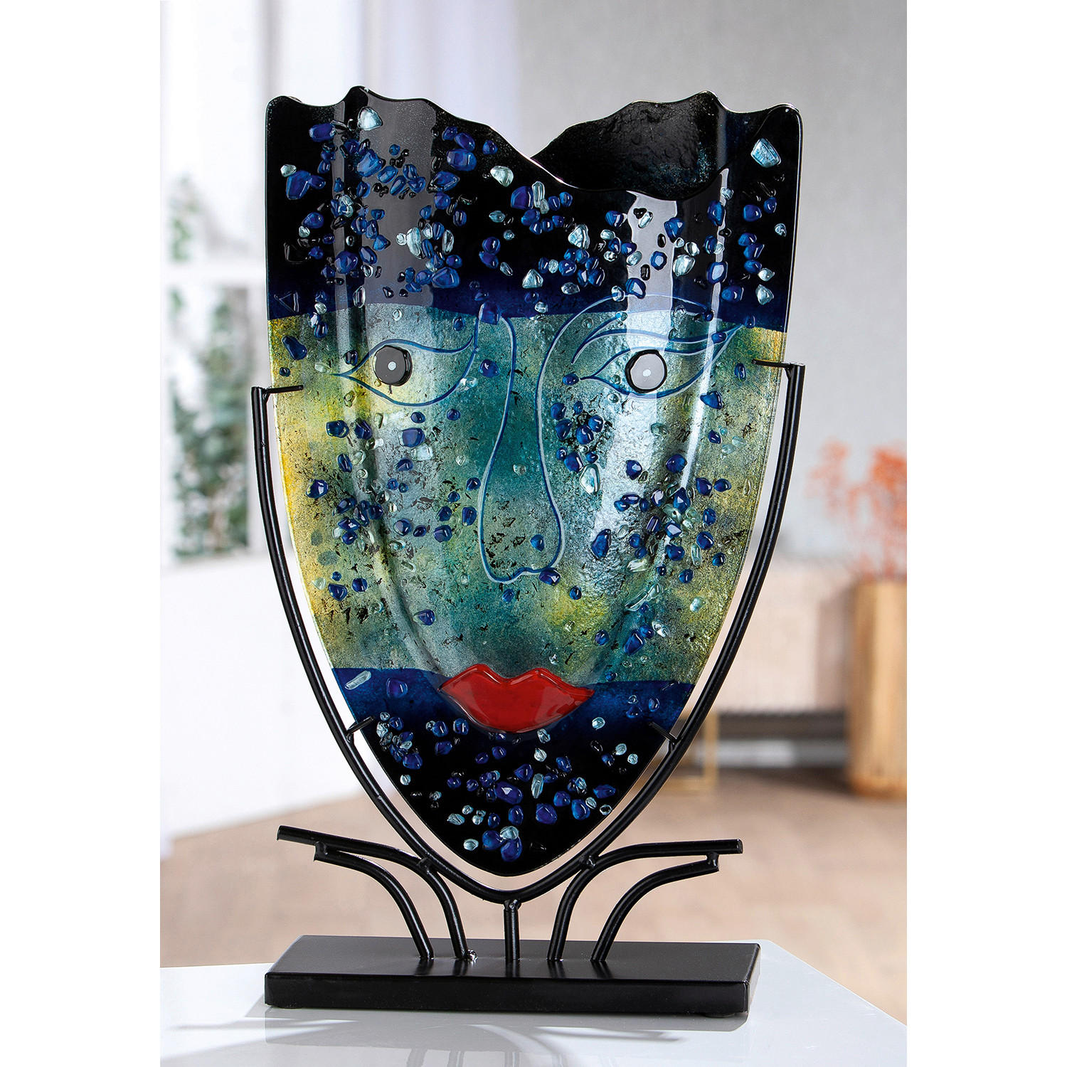 BODENVASE  - Blau/Schwarz, Basics, Glas/Metall (30/49/10,5cm)